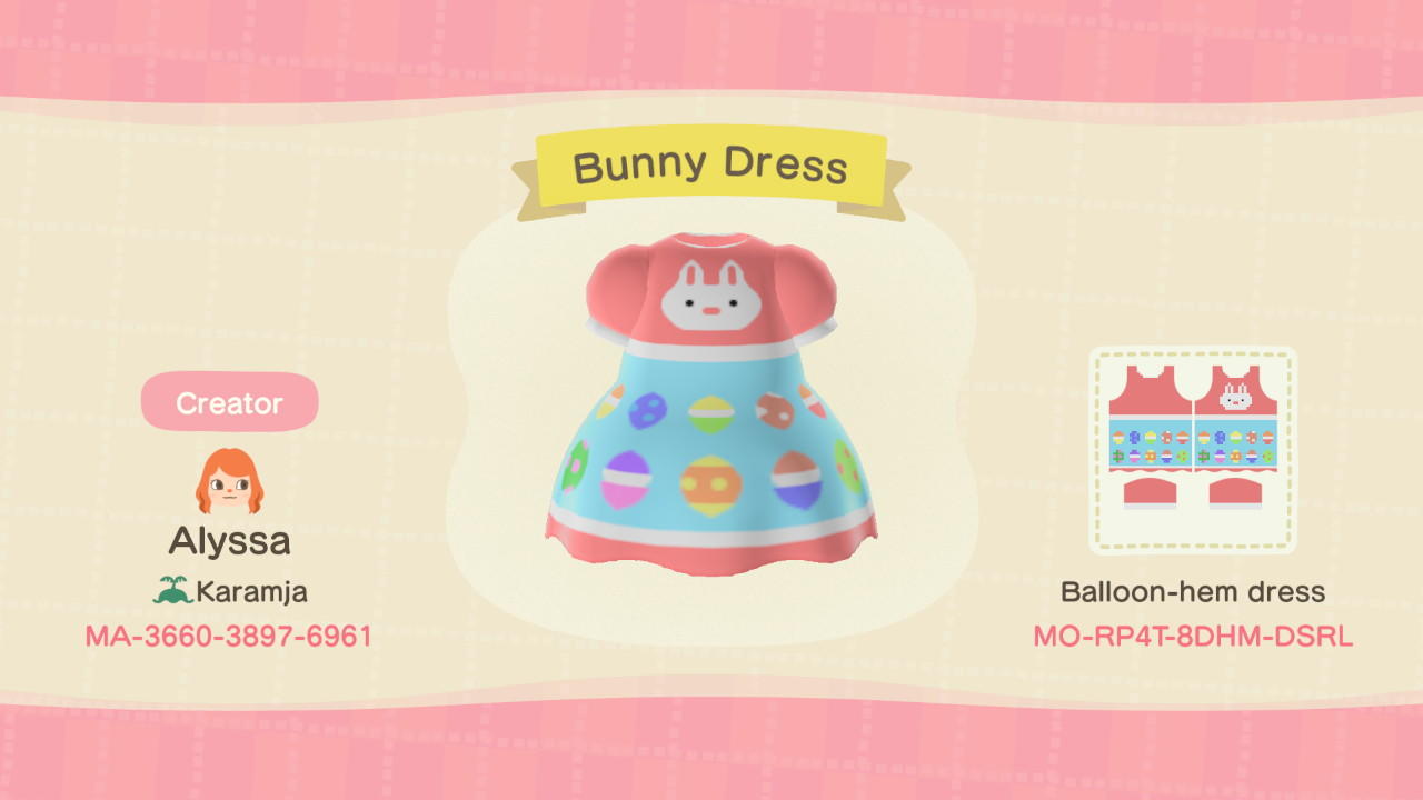 Animal Crossing Design Code: MO-RP4T-8DHM-DSRL Bunny Dress