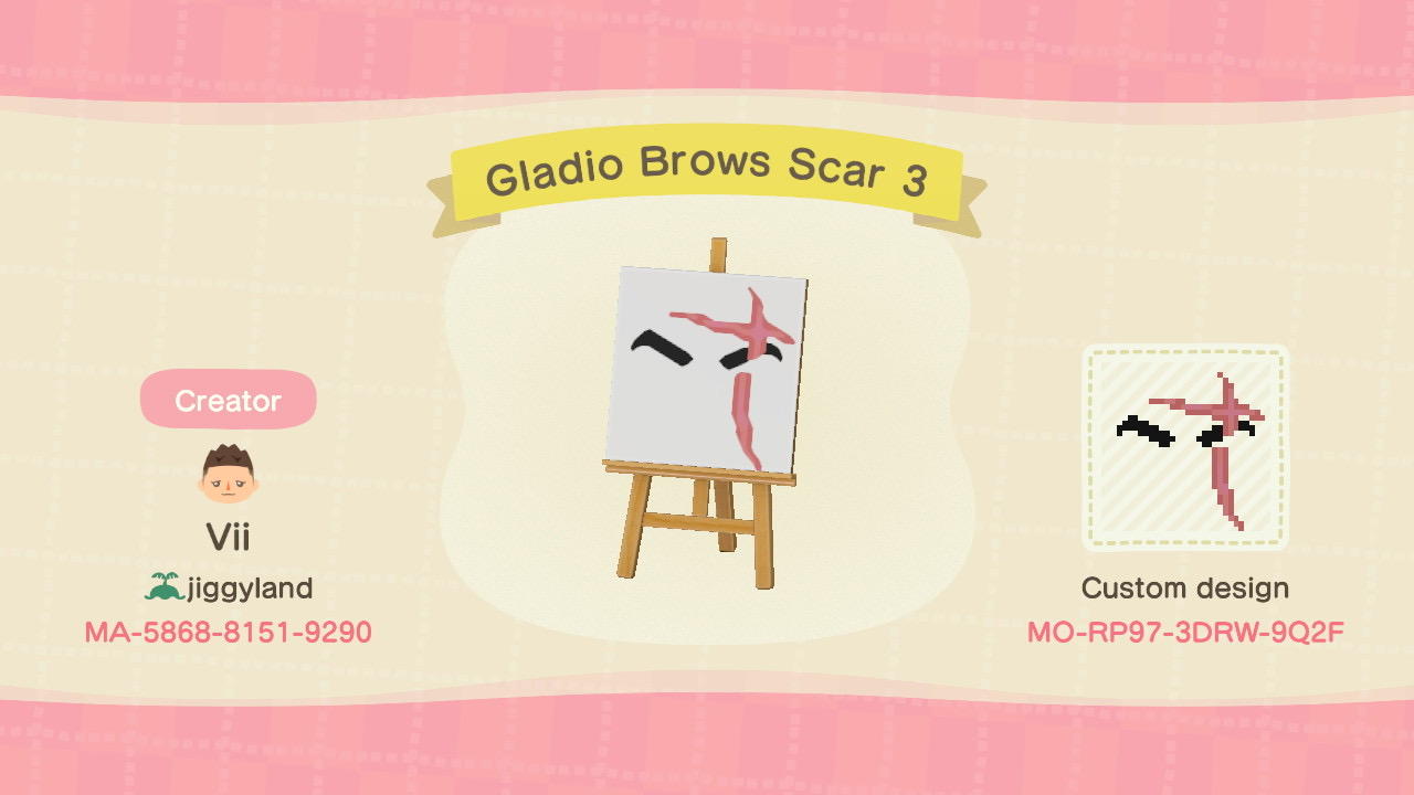 Animal Crossing Design Code: MO-RP97-3DRW-9Q2F Gladio Brows Scar 3
