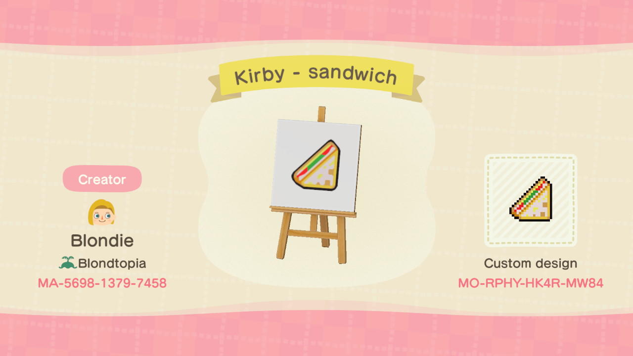 Animal Crossing Design Code: MO-RPHY-HK4R-MW84 Kirby - sandwich
