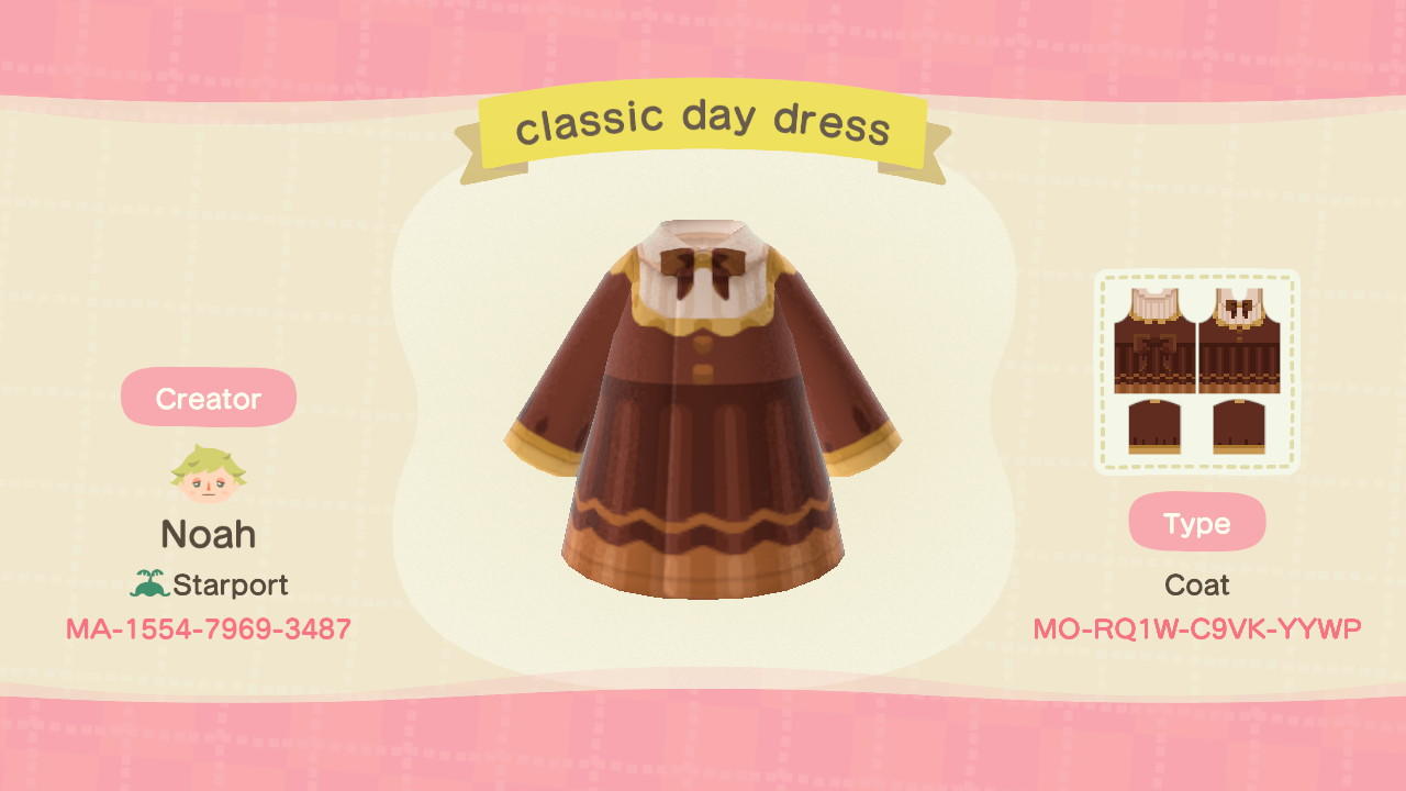 Animal Crossing Design Code: MO-RQ1W-C9VK-YYWP classic day dress