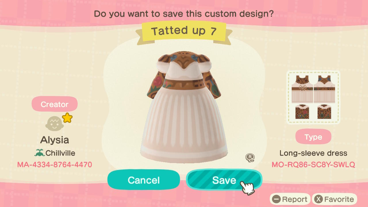 Animal Crossing Design Code: MO-RQ86-SC8Y-SWLQ Tatted Up 7