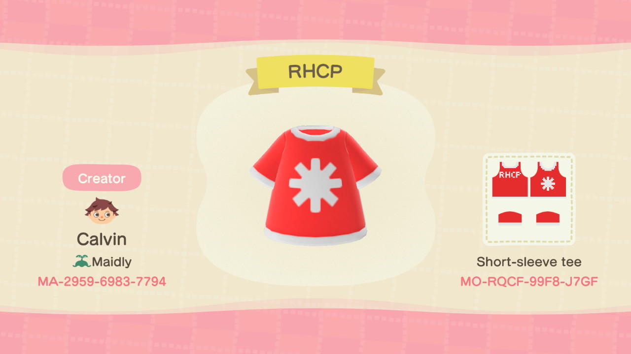 Animal Crossing Design Code: MO-RQCF-99F8-J7GF RedHotChiliPeppers