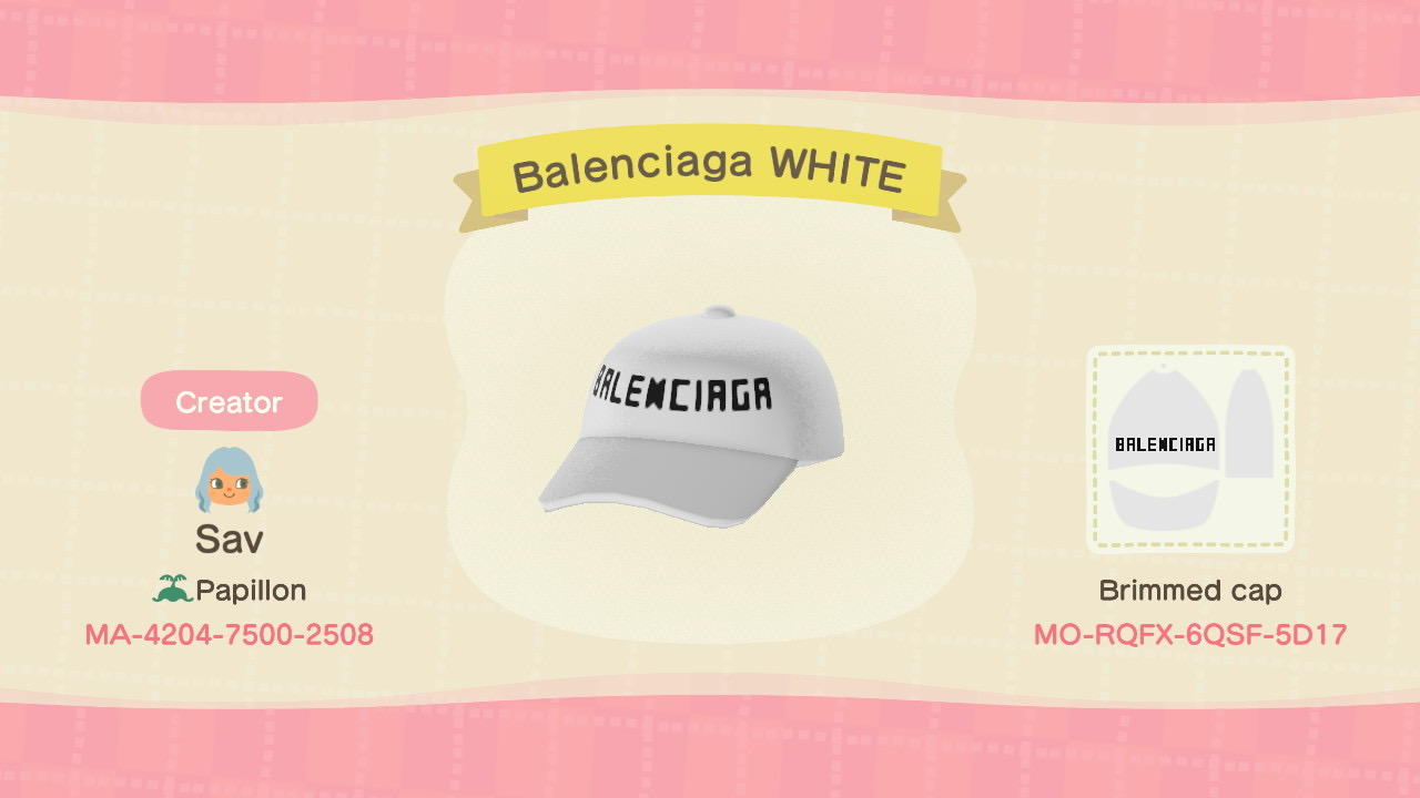Animal Crossing Design Code: MO-RQFX-6QSF-5D17 Balenciaga WHITE