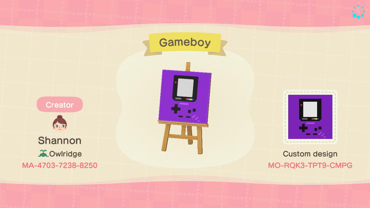 Animal Crossing Design Code: MO-RQK3-TPT9-CMPG Purple Gameboy