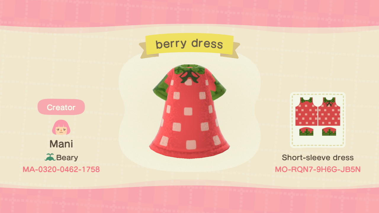 Animal Crossing Design Code: MO-RQN7-9H6G-JB5N Strawberry Dress