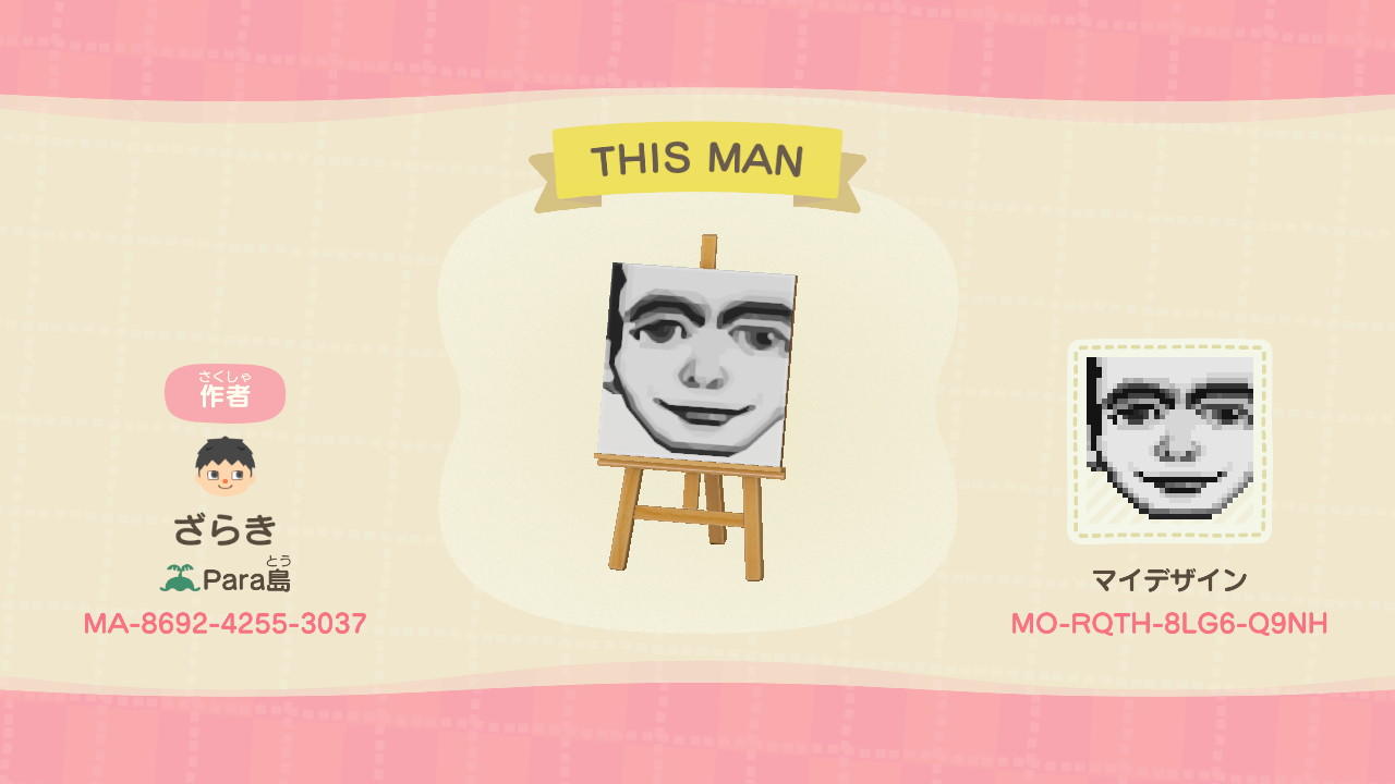 Animal Crossing Design Code: MO-RQTH-8LG6-Q9NH THIS MAN
