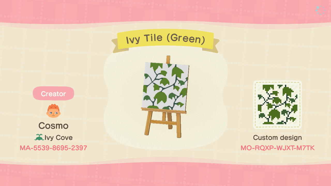 Animal Crossing Design Code: MO-RQXP-WJXT-M7TK Ivy Tile (Green)