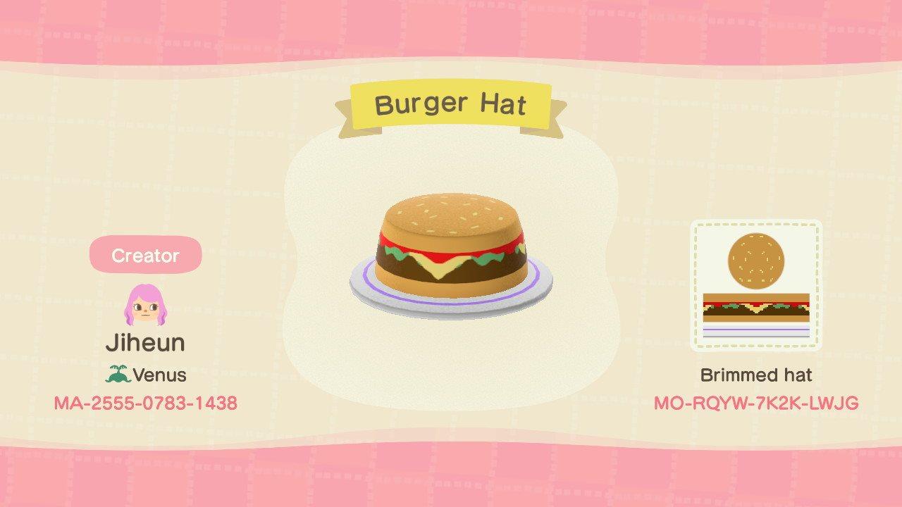 Animal Crossing Design Code: MO-RQYW-7K2K-LWJG Burger Hat
