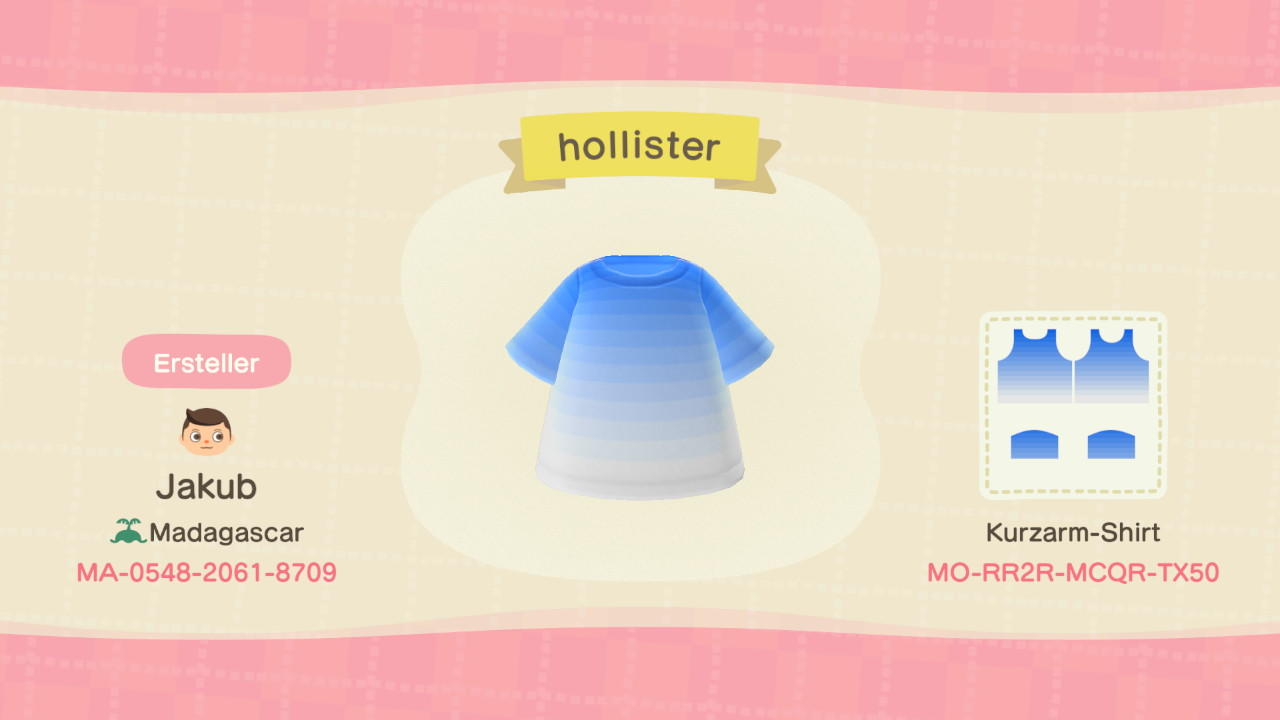 Animal Crossing Design Code: MO-RR2R-MCQR-TX50 hollister