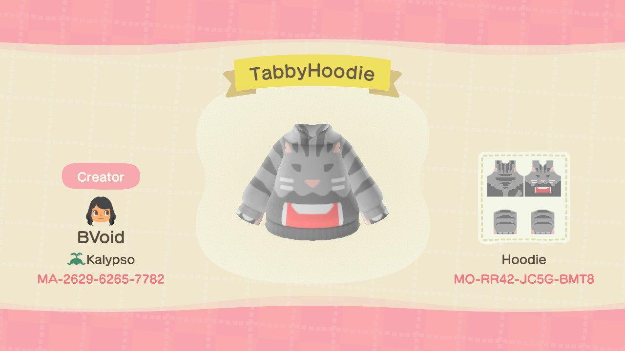 Animal Crossing Design Code: MO-RR42-JC5G-BMT8 Tabby Hoodie
