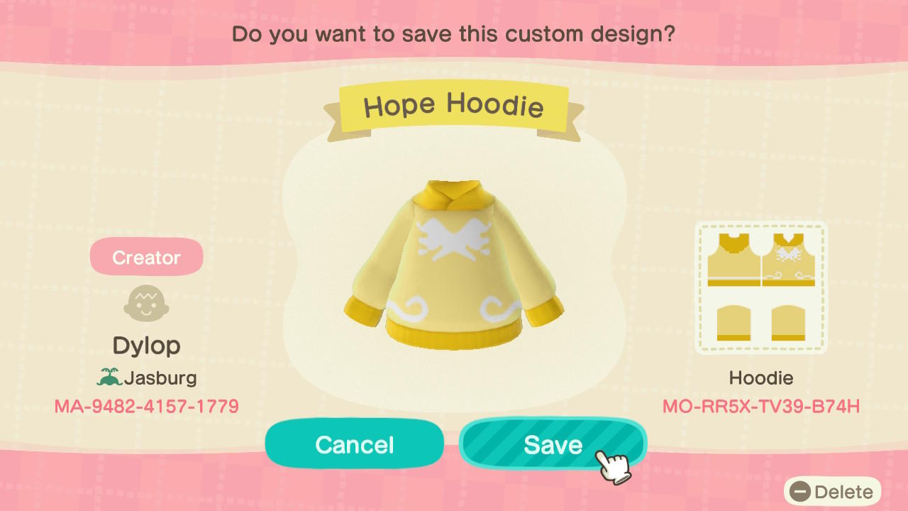 Animal Crossing Design Code: MO-RR5X-TV39-B74H Homestuck Hope