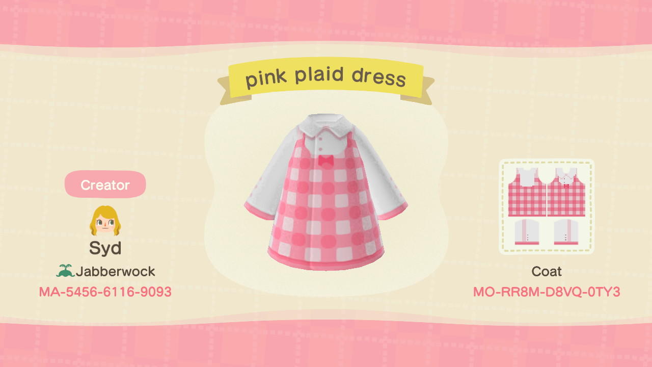 Animal Crossing Design Code: MO-RR8M-D8VQ-0TY3 Pink Plaid Coat
