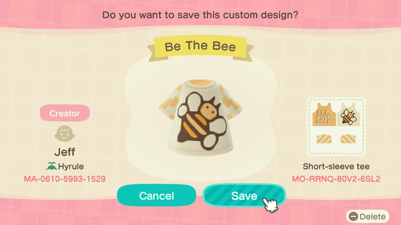 Animal Crossing Design Code: MO-RRNQ-80V2-6SL2 Be The Bee