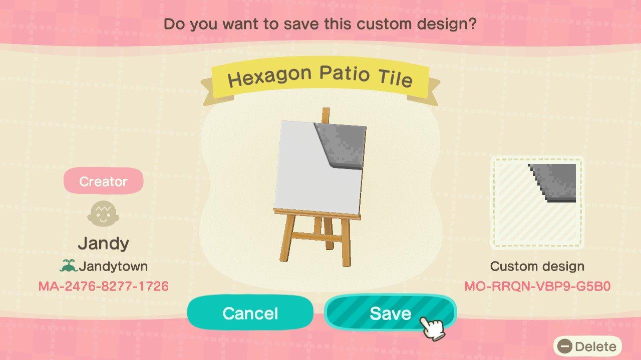 Animal Crossing Design Code: MO-RRQN-VBP9-G5B0 Hexagon Patio Tile