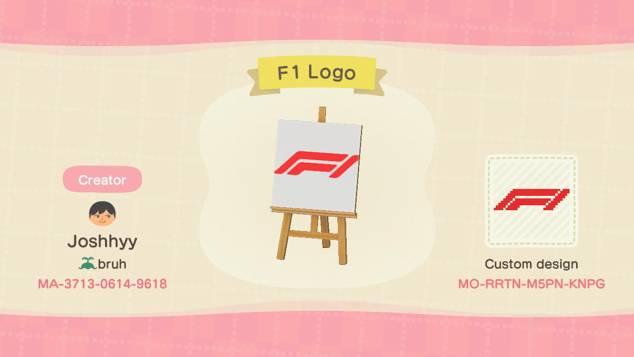 Animal Crossing Design Code: MO-RRTN-M5PN-KNPG F1 Formula One Logo