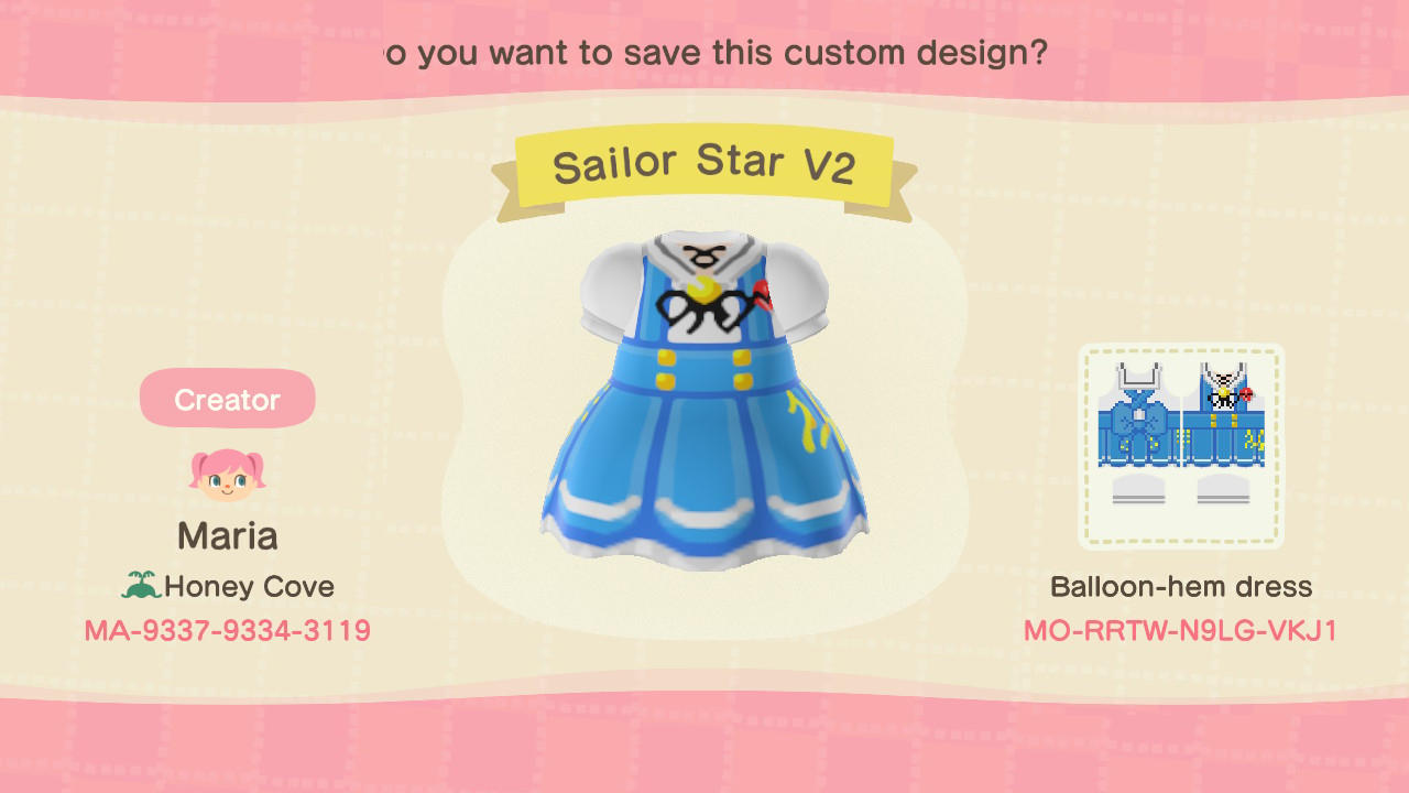 Animal Crossing Design Code: MO-RRTW-N9LG-VKJ1 Sailor Star V2