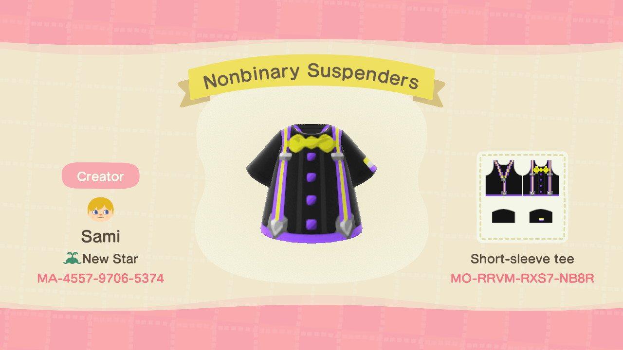 Animal Crossing Design Code: MO-RRVM-RXS7-NB8R Nonbinary Suspenders