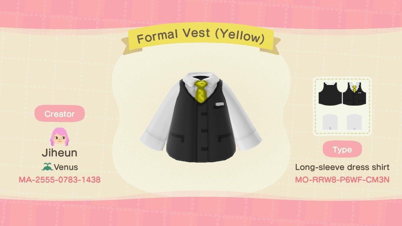 Animal Crossing Design Code: MO-RRW8-P6WF-CM3N Formal Vest (Yellow)