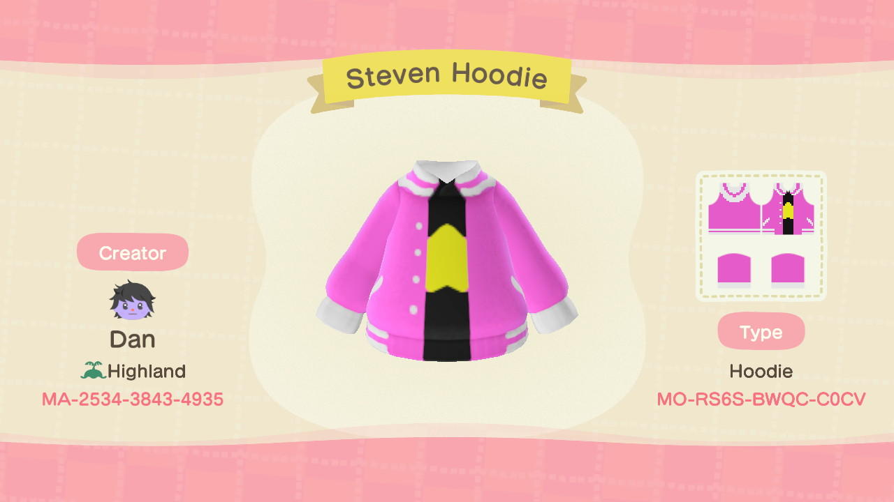 Animal Crossing Design Code: MO-RS6S-BWQC-C0CV Steven Universe Hood