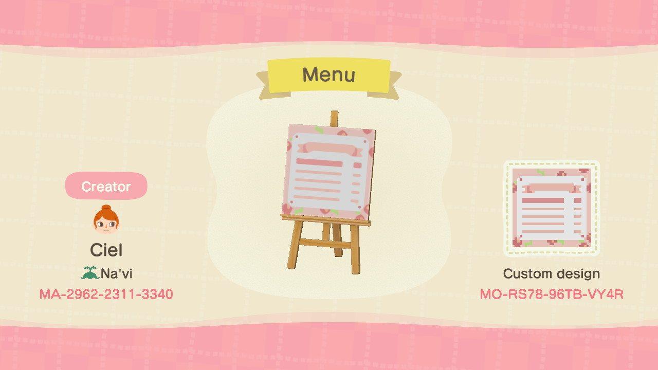 Animal Crossing Design Code: MO-RS78-96TB-VY4R Menu