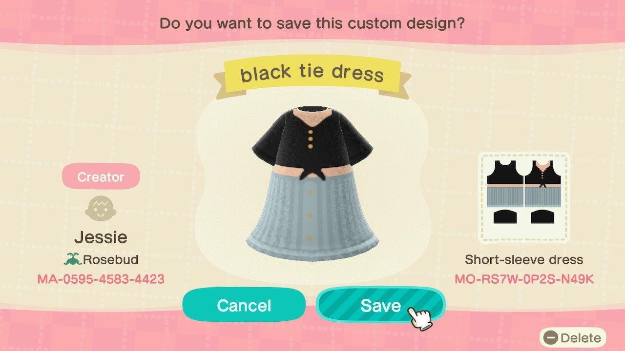Animal Crossing Design Code: MO-RS7W-0P2S-N49K black tie dress