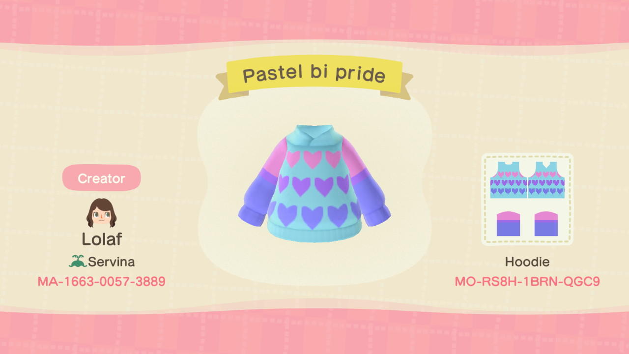 Animal Crossing Design Code: MO-RS8H-1BRN-QGC9 Pastel bi pride