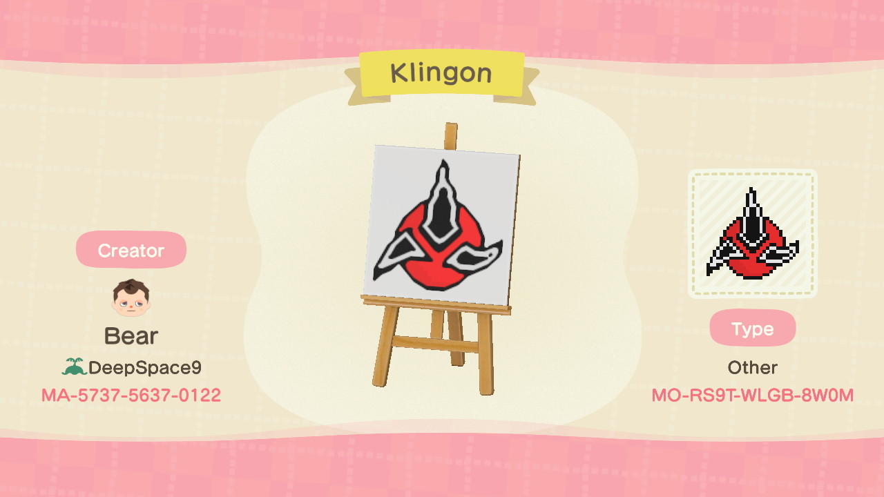Animal Crossing Design Code: MO-RS9T-WLGB-8W0M Klingon insignia