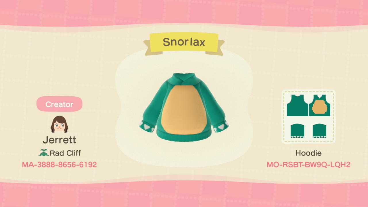 Animal Crossing Design Code: MO-RSBT-BW9Q-LQH2 Snorlax
