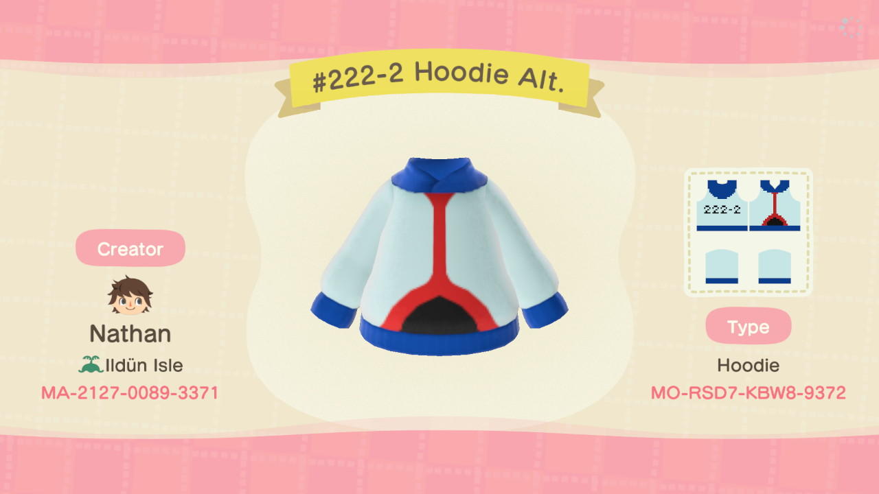 Animal Crossing Design Code: MO-RSD7-KBW8-9372 G. Corsola Hoodie