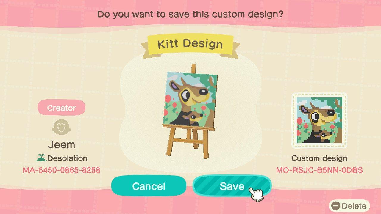 Animal Crossing Design Code: MO-RSJC-B5NN-0DBS Kit Villager Design