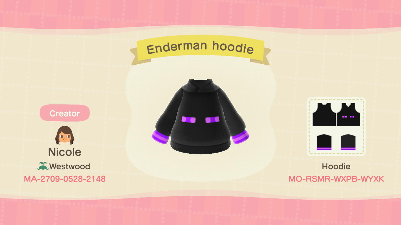 Animal Crossing Design Code: MO-RSMR-WXPB-WYXK Enderman Hoodie