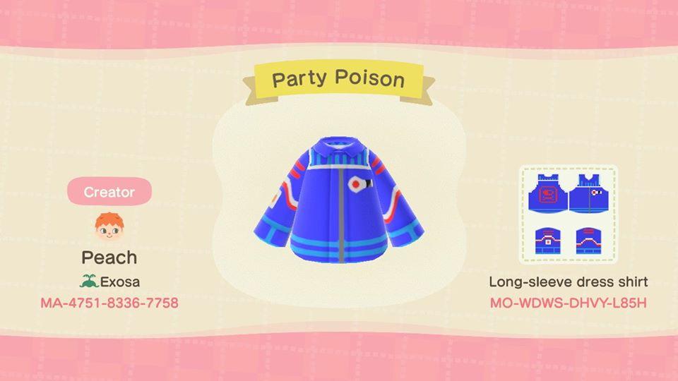 Animal Crossing Design Code: MO-RSP9-NLKS-CRGW Party Poison Jacket