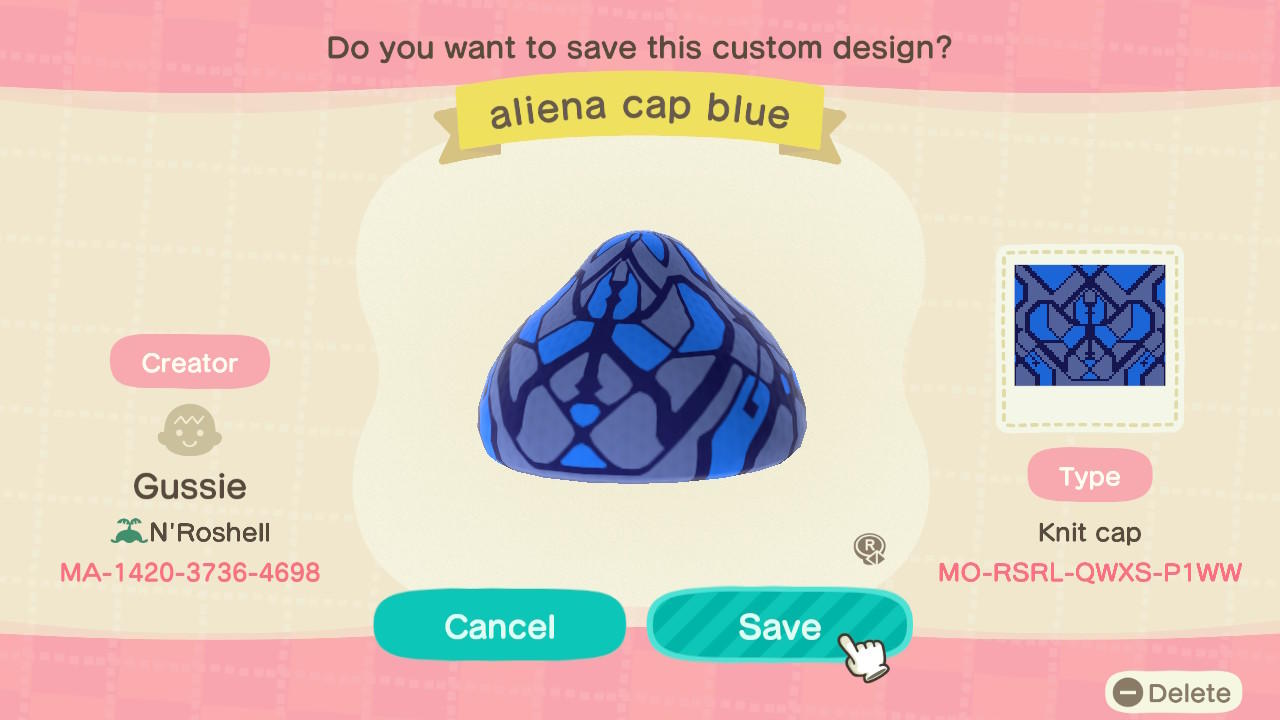 Animal Crossing Design Code: MO-RSRL-QWXS-P1WW Aliena African Blue