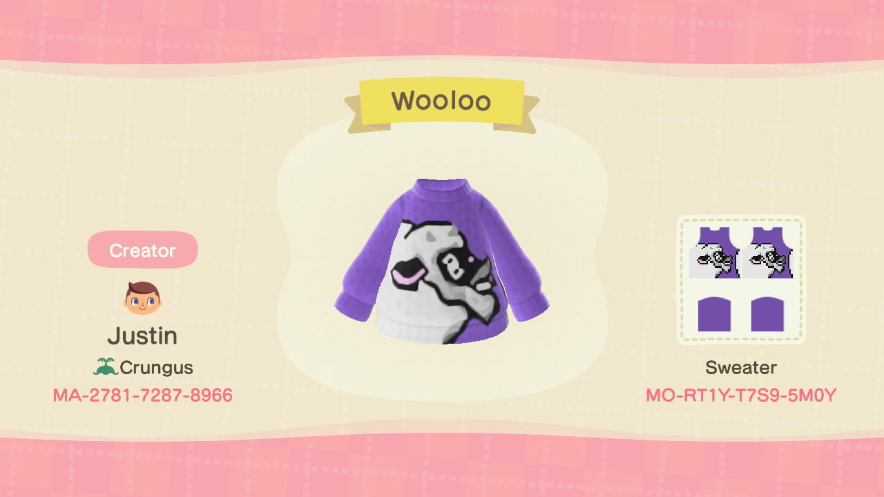 Animal Crossing Design Code: MO-RT1Y-T7S9-5M0Y Wooloo