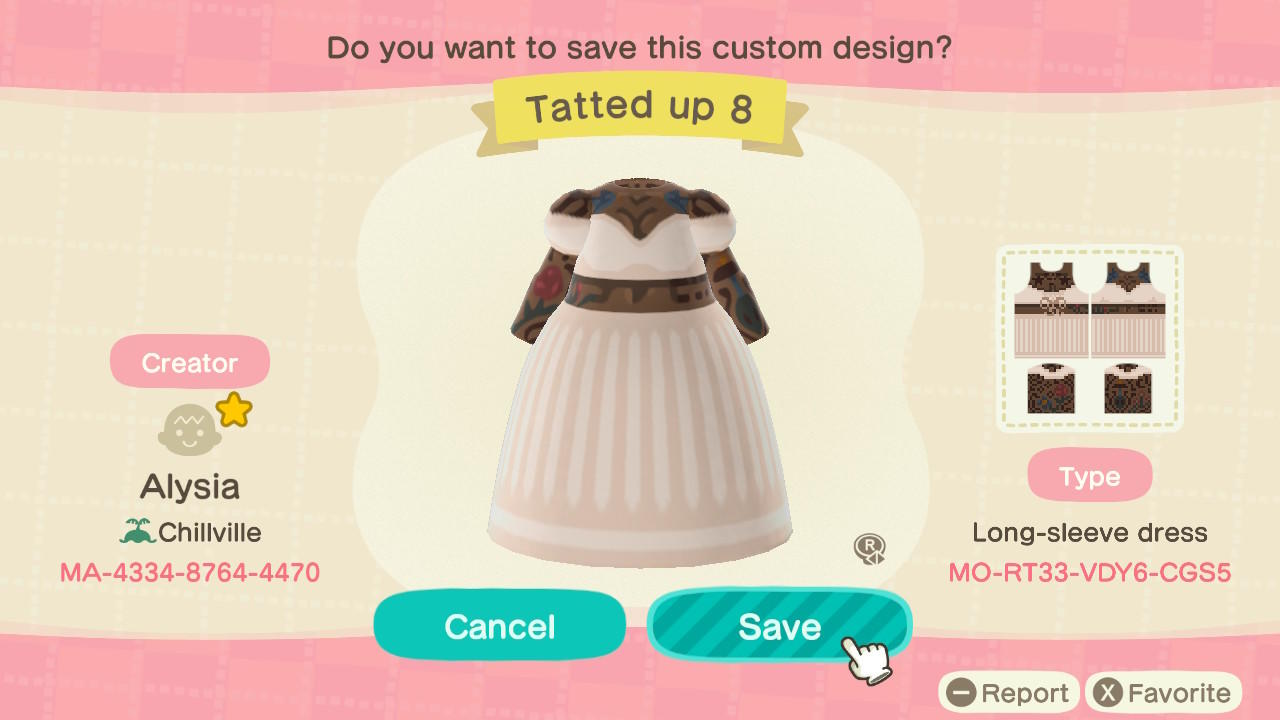 Animal Crossing Design Code: MO-RT33-VDY6-CGS5 Tatted Up 8