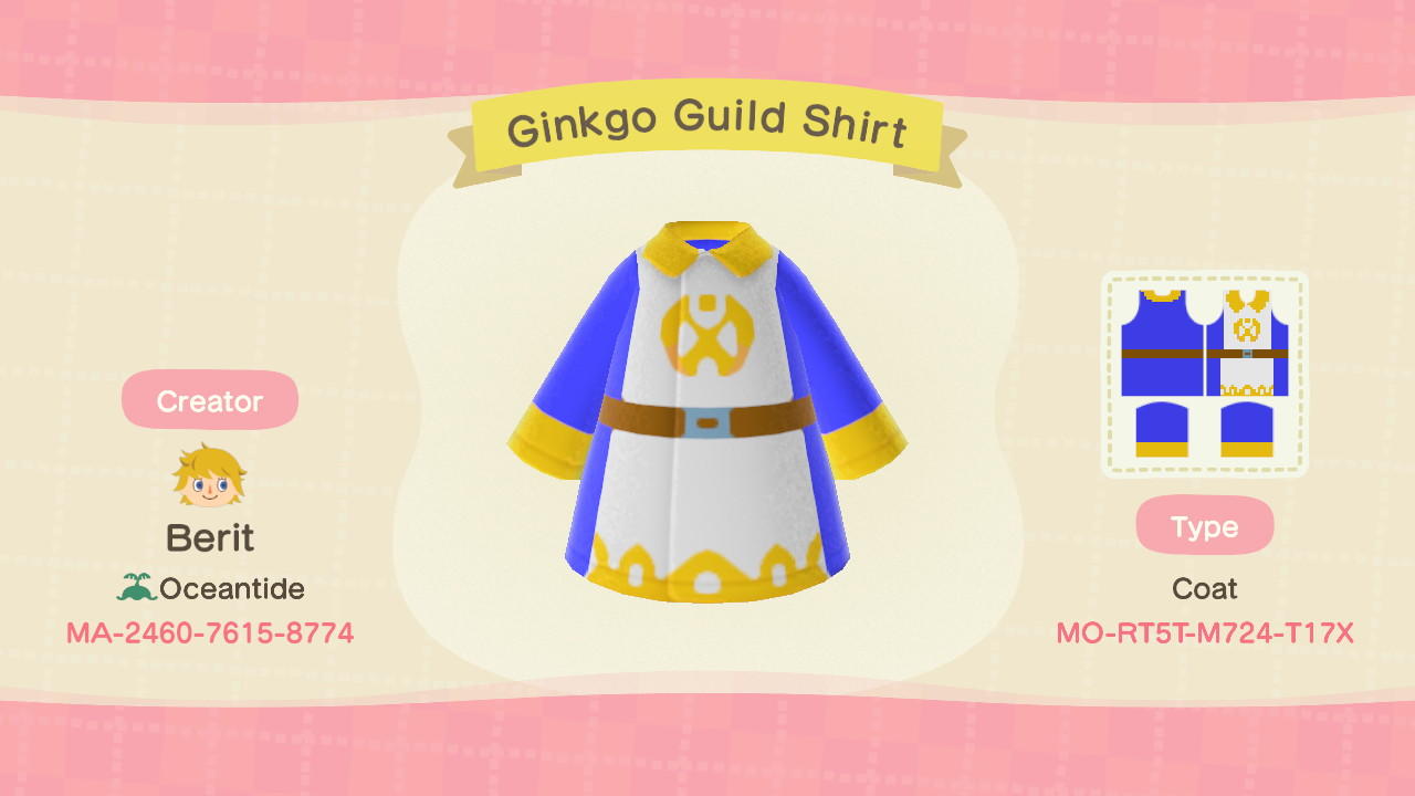 Animal Crossing Design Code: MO-RT5T-M724-T17X Ginkgo Guild Shirt