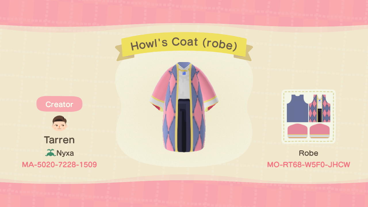 Animal Crossing Design Code: MO-RT68-W5F0-JHCW Howl&#39;s Coat