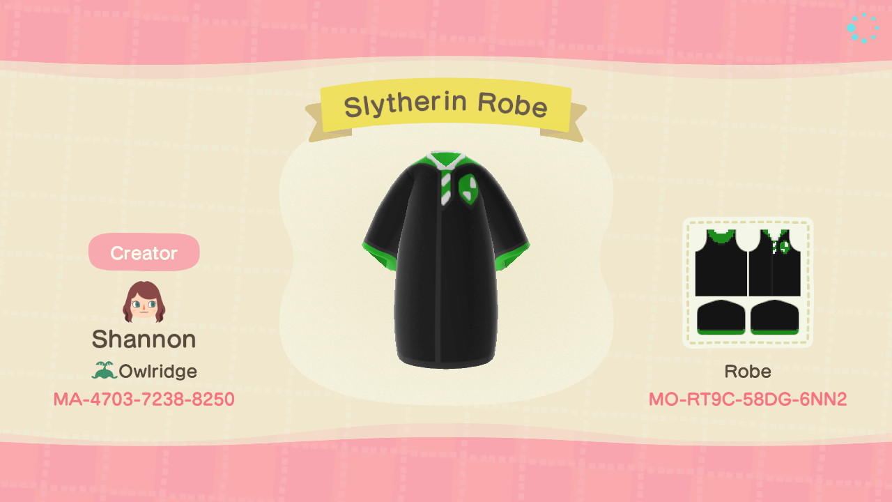 Animal Crossing Design Code: MO-RT9C-58DG-6NN2 Slytherin Robe