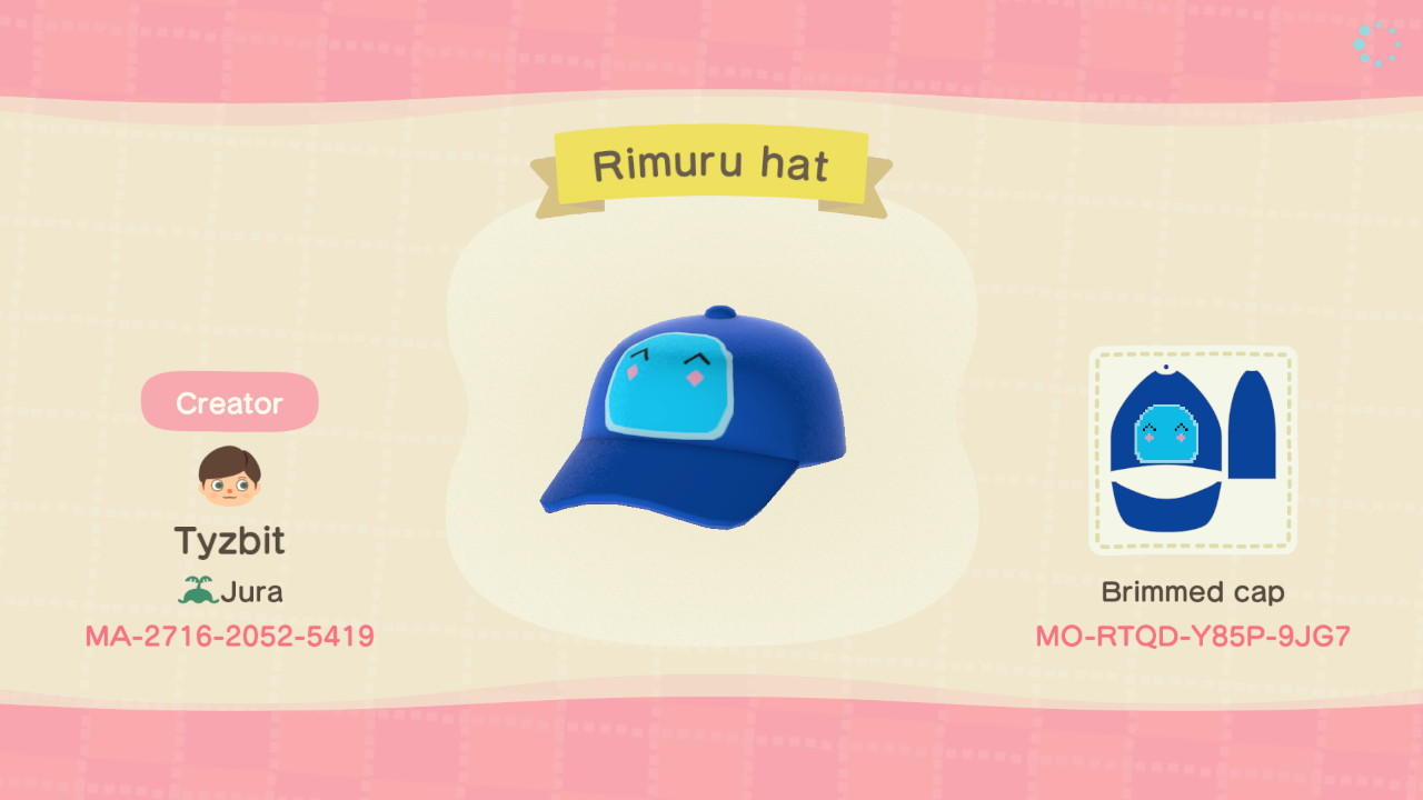 Animal Crossing Design Code: MO-RTQD-Y85P-9JG7 Rimuru slime hat