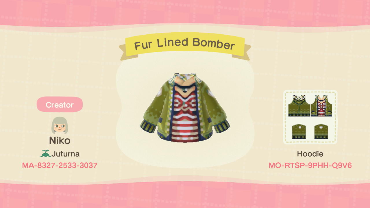 Animal Crossing Design Code: MO-RTSP-9PHH-Q9V6 Fur Lined Bomber