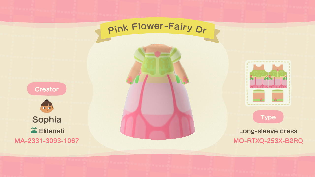 Animal Crossing Design Code: MO-RTXQ-253X-B2RQ Pink Flower-Fairy 2