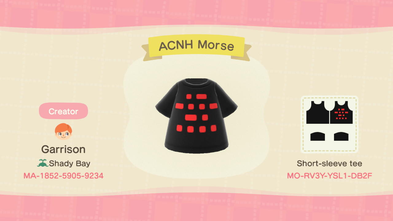 Animal Crossing Design Code: MO-RV3Y-YSL1-DB2F ACNH Morse