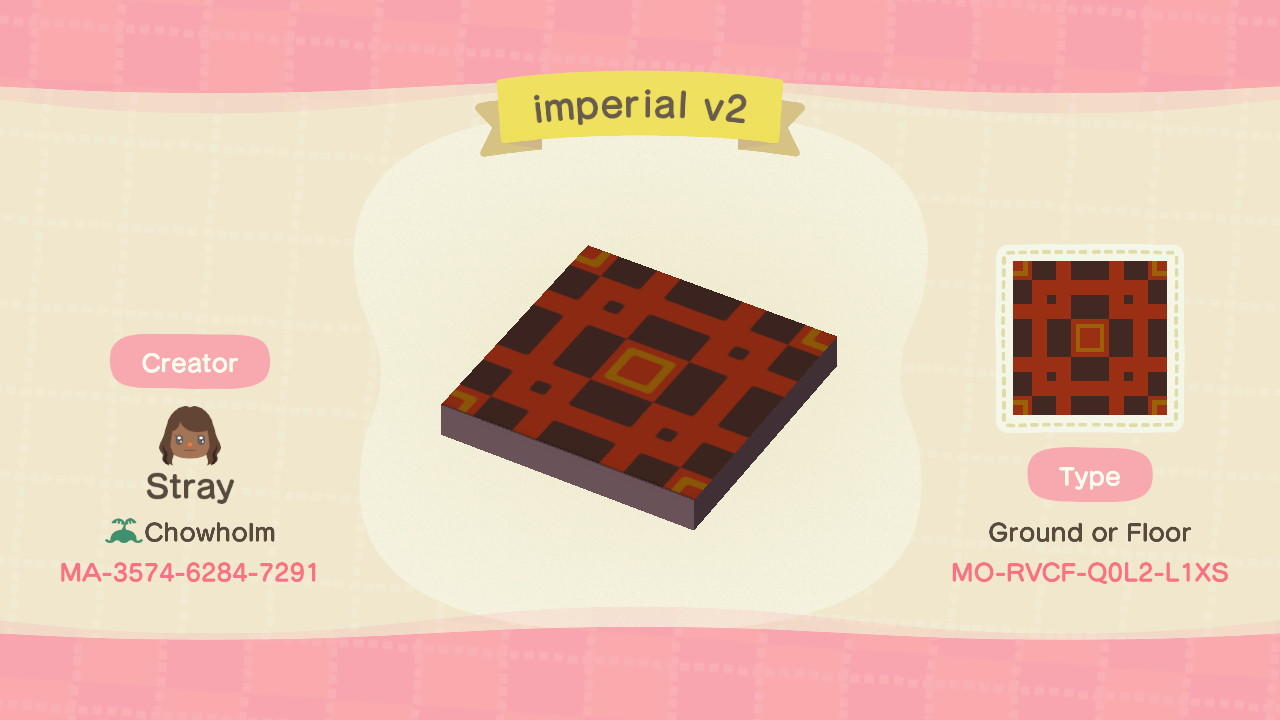 Animal Crossing Design Code: MO-RVCF-Q0L2-L1XS Imperial Fence Floor