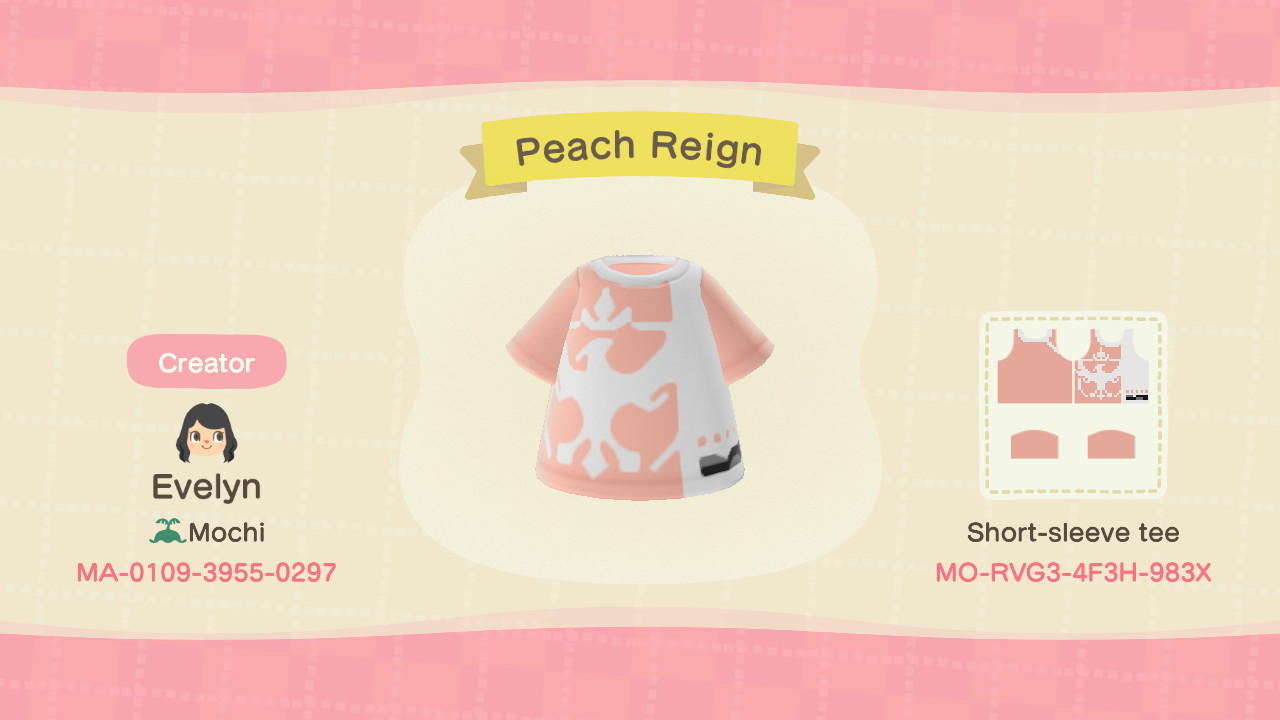Animal Crossing Design Code: MO-RVG3-4F3H-983X Peach Reign