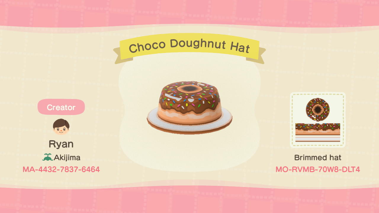 Animal Crossing Design Code: MO-RVMB-70W8-DLT4 Choco Doughnut Hat