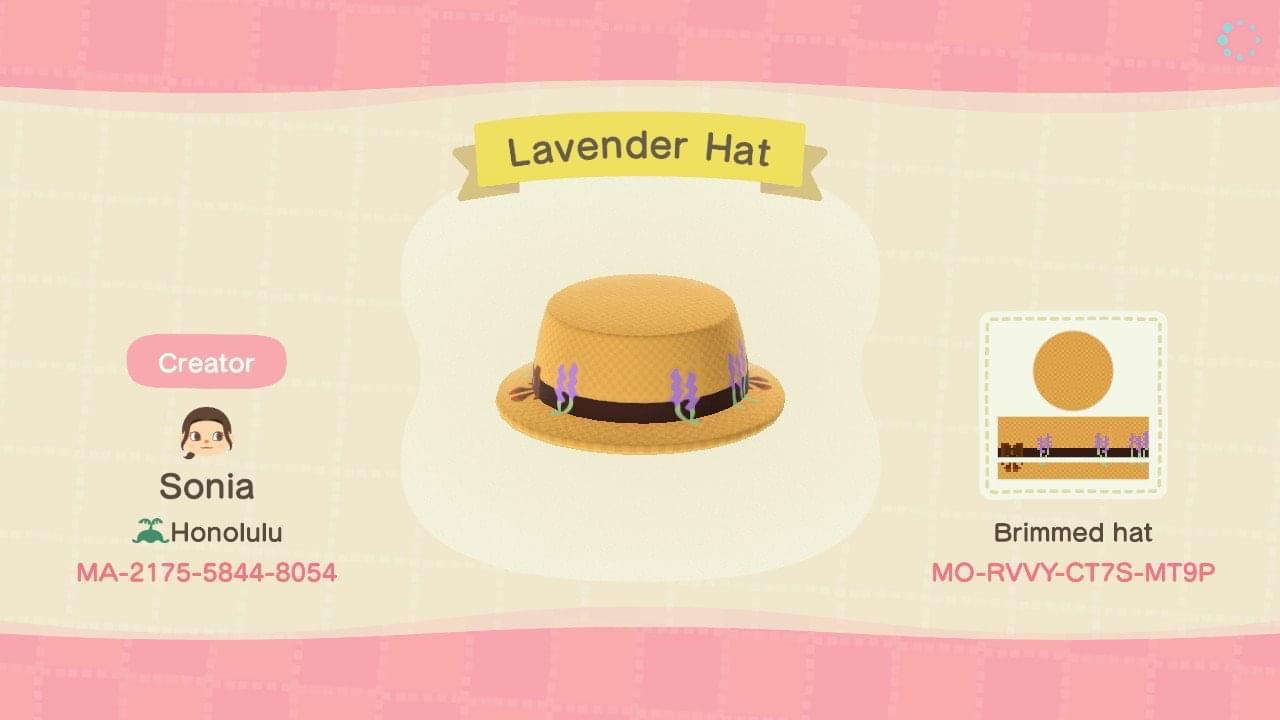Animal Crossing Design Code: MO-RVVY-CT7S-MT9P Lavender Hat