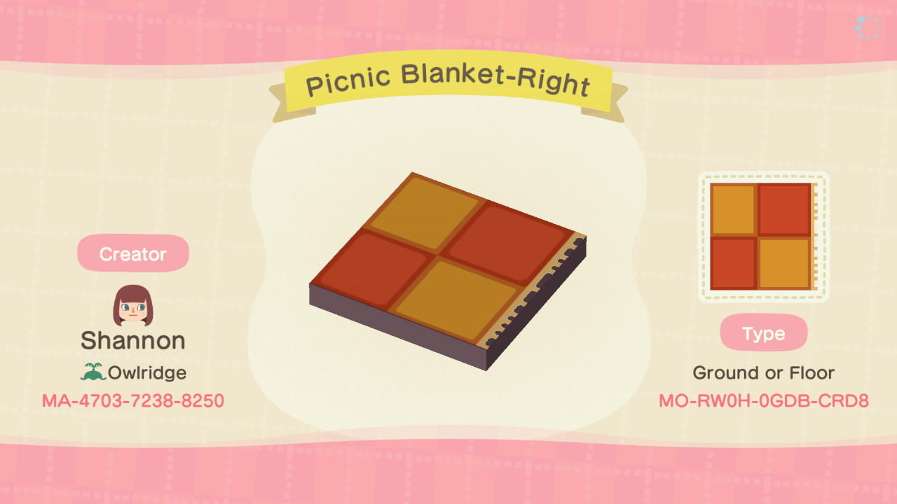 Animal Crossing Design Code: MO-RW0H-0GDB-CRD8 Fall Picnic Blanket