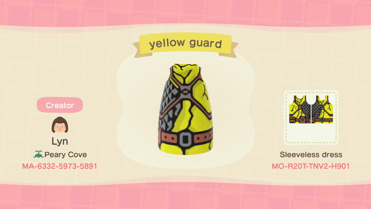 Animal Crossing Design Code: MO-RW0T-TNV2-H901 Yellow guard