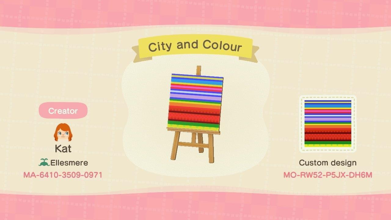 Animal Crossing Design Code: MO-RW52-P5JX-DH6M City and Colour