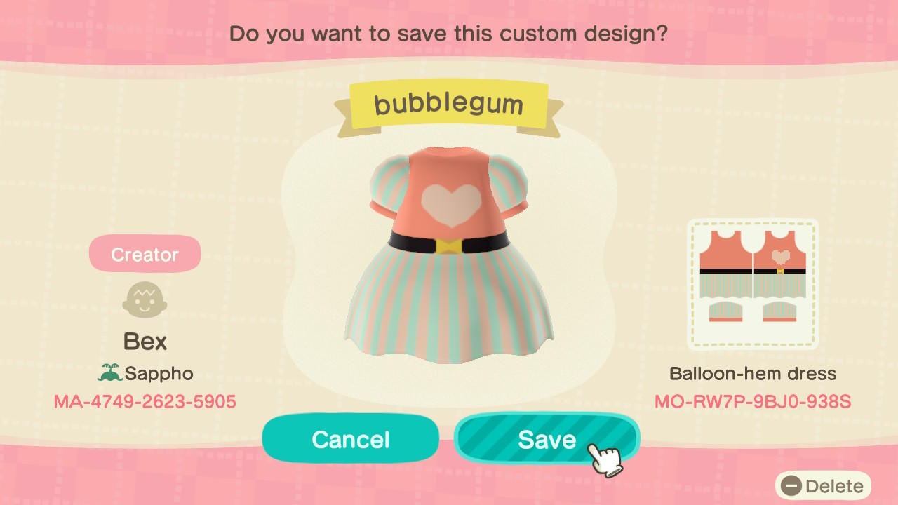 Animal Crossing Design Code: MO-RW7P-9BJ0-938S bubblegum